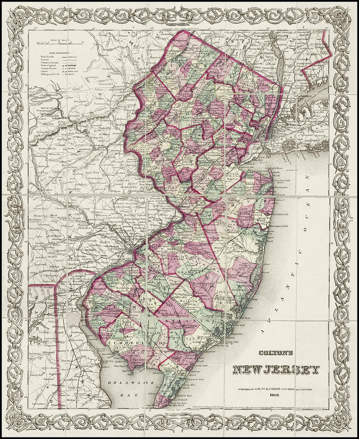 New Jersey Antique Map 1866 Photograph by Carol Japp