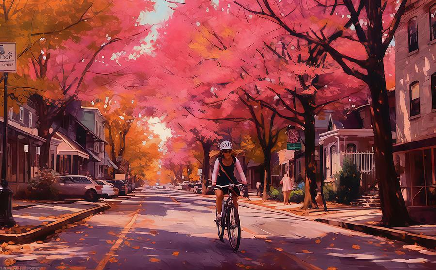 Vibrant Colors Digital Art - New Jersey Pink Bike Girl by Caito Junqueira