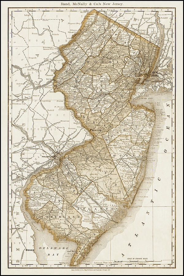 New Jersey Vintage Map 1890 Sepia  Photograph by Carol Japp