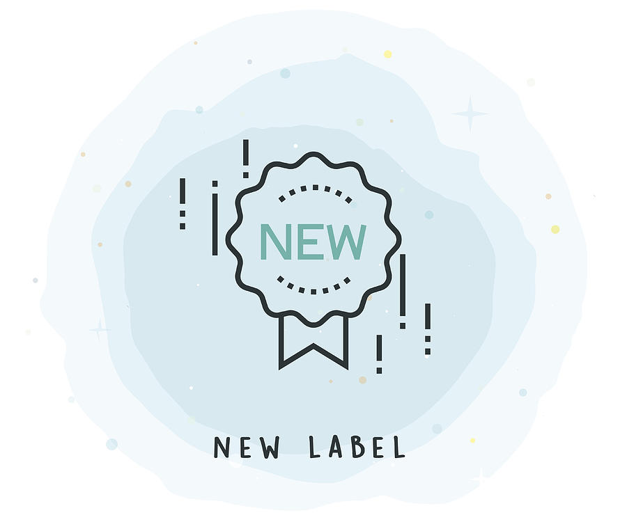 New Label Icon with Watercolor Patch Drawing by Enis Aksoy