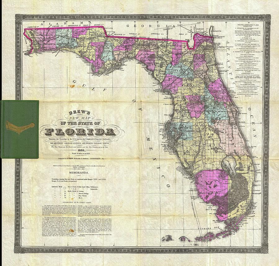 Map Drawing - New Map of The State of Florida, 1870 by Columbus Drew