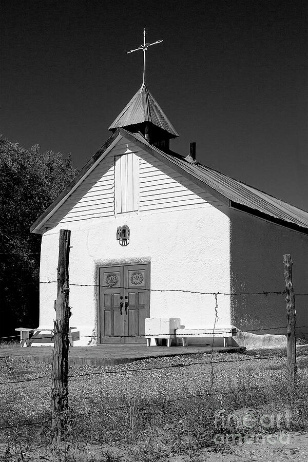 Black And White Photograph - New Mexican Mission by Kent Flora