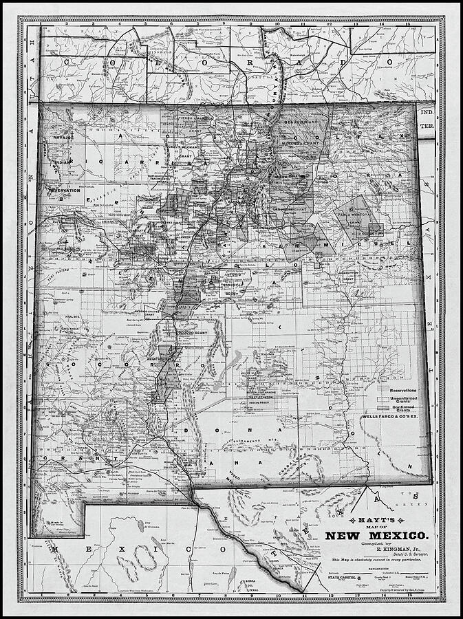 New Mexico Historical Map 1869 Black and White Photograph by Carol Japp ...