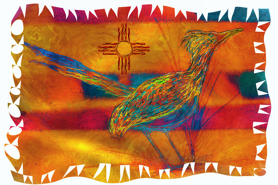 New Mexico Retro Roadrunner Mixed Media by Barbara Chichester