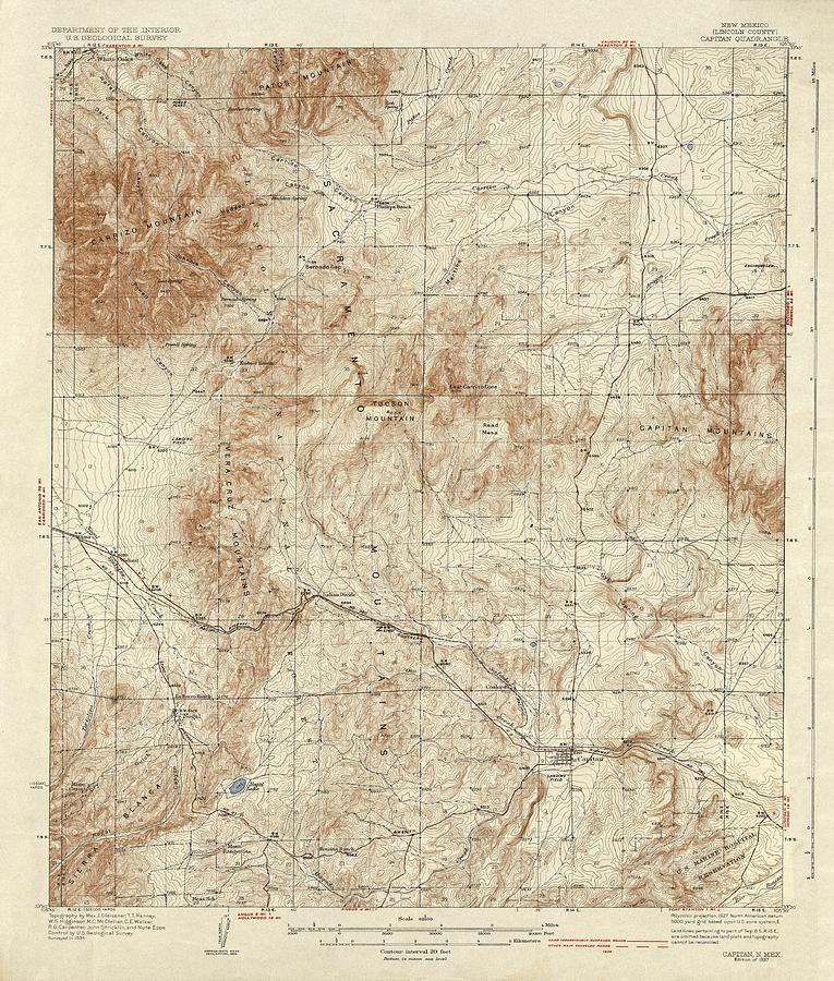 New Mexico Topographical Map print from 1934 Photograph by Marianna Mills