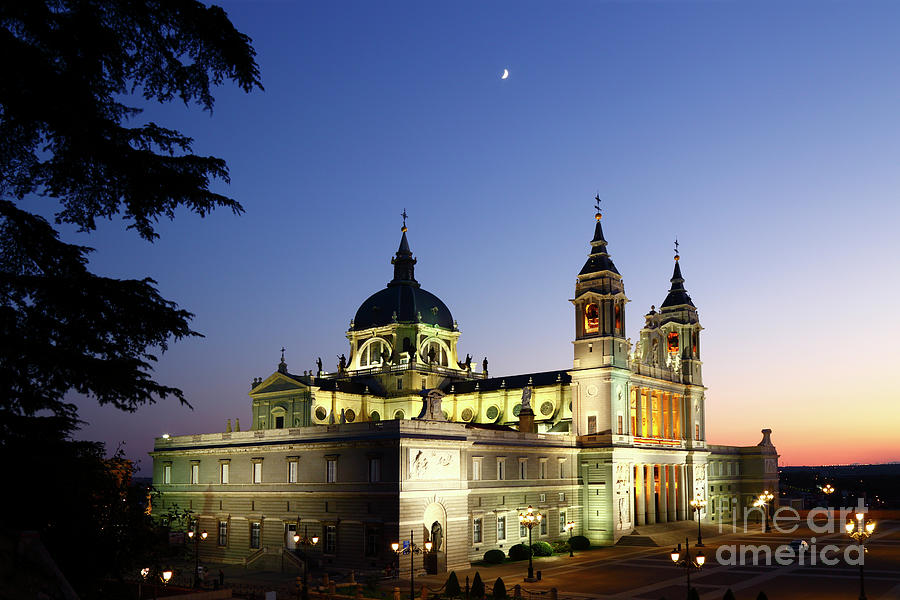 New Moon Above Almudena Cathedral Madrid Spain Photograph by James Brunker
