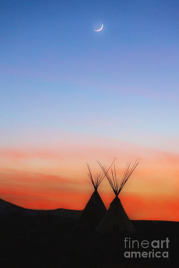 New Moon with Two Tipis Photograph by Elijah Rael