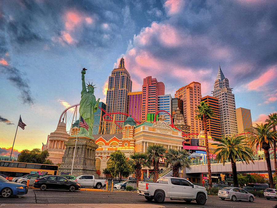 Las Vegas Photograph - New New ,York Skyline in Las Vegas at Sunset by Chance Kafka