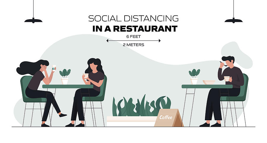 New Normal Concept Restaurant, Food and Drink Related Vector Illustration Drawing by Designer