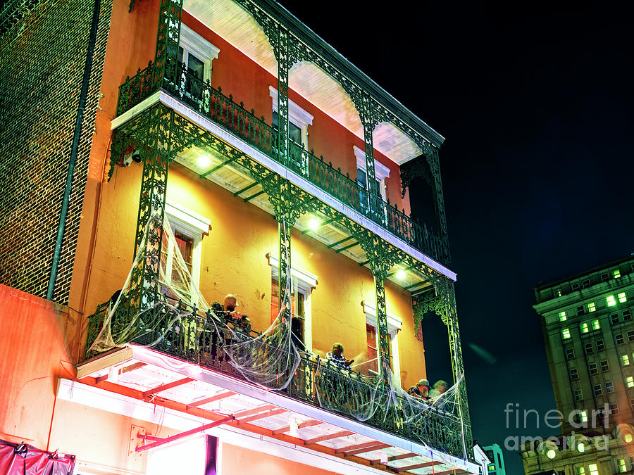 New Orleans Balcony Lights at Night on Bourbon Street Photograph by John Rizzuto