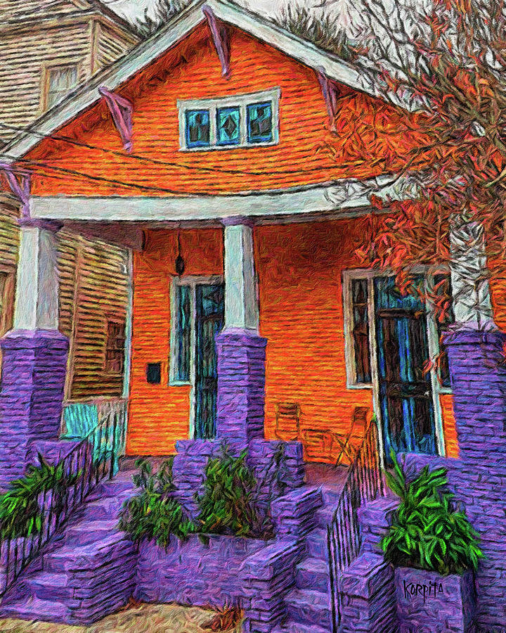 New Orleans Colorful Bungalow House Painting by Rebecca Korpita