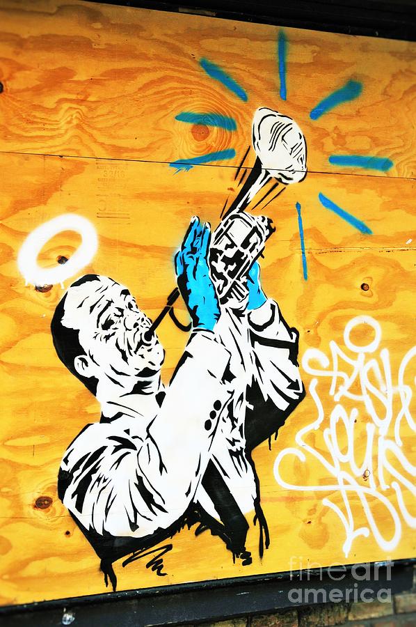 New Orleans LA Covid 19 Graffiti Speaks Louder Than Words Blue Glove Trumpet Player In The Marigny  Photograph by Michael Hoard
