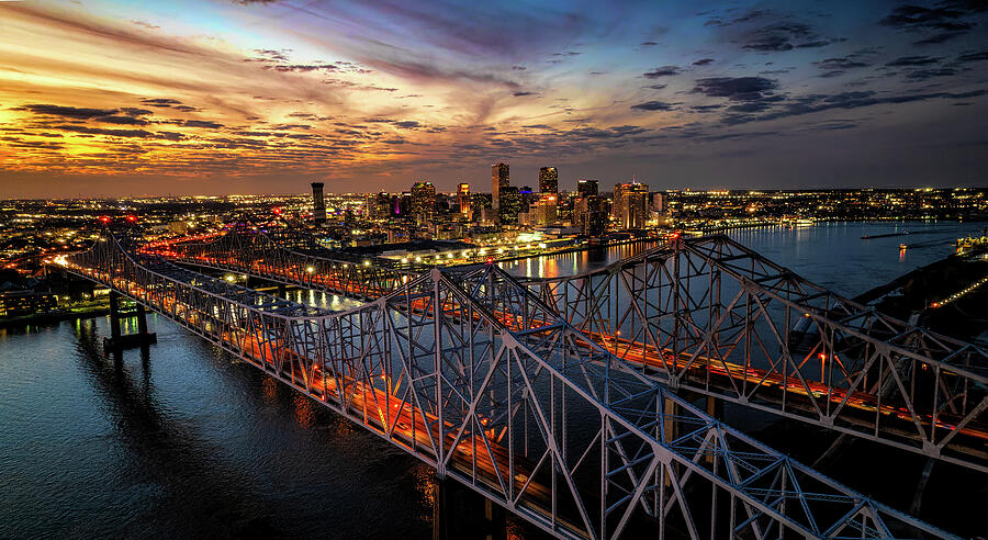 New Orleans Crescent City Bridge At Sunset Photograph