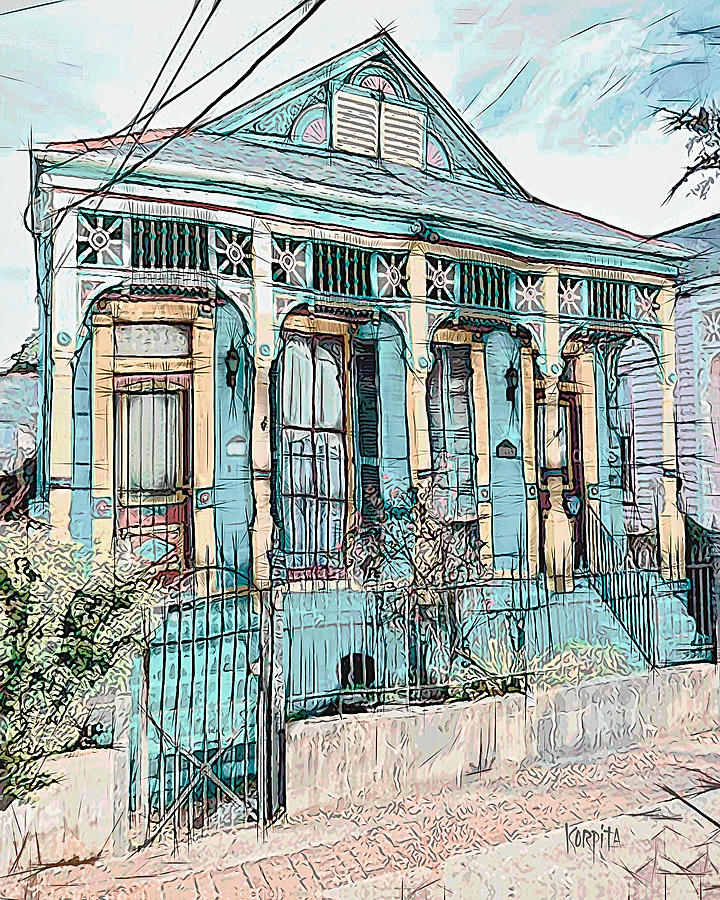 New Orleans Double Shotgun House Digital Art by Rebecca Korpita