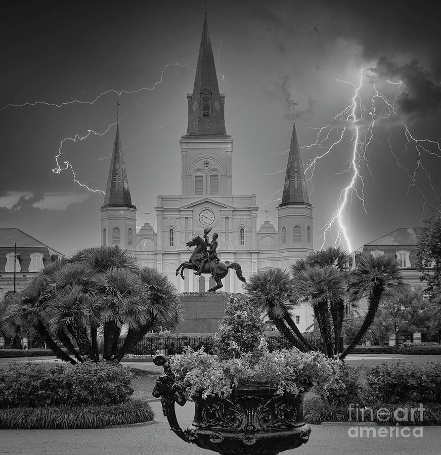 New Orleans French Quarters St. Louis Cathedral Black White  Photograph by Chuck Kuhn