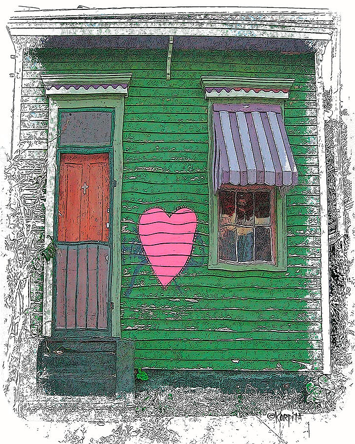 New Orleans House with Heart Digital Art by Rebecca Korpita