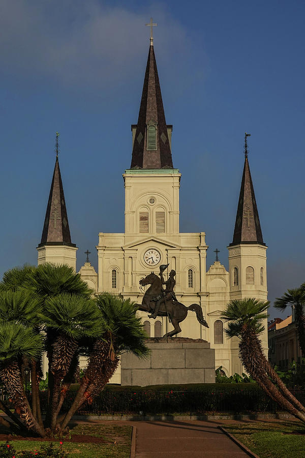New Orleans Jackson Square Andrew Jackson Statue Saint Louis Cathedral New Orleans Louisiana Vert Photograph by Toby McGuire
