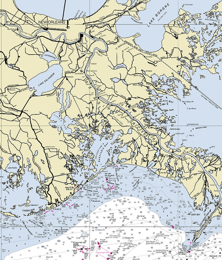 New Orleans Louisiana Nautical Chart Digital Art by Bret Johnstad - Pixels