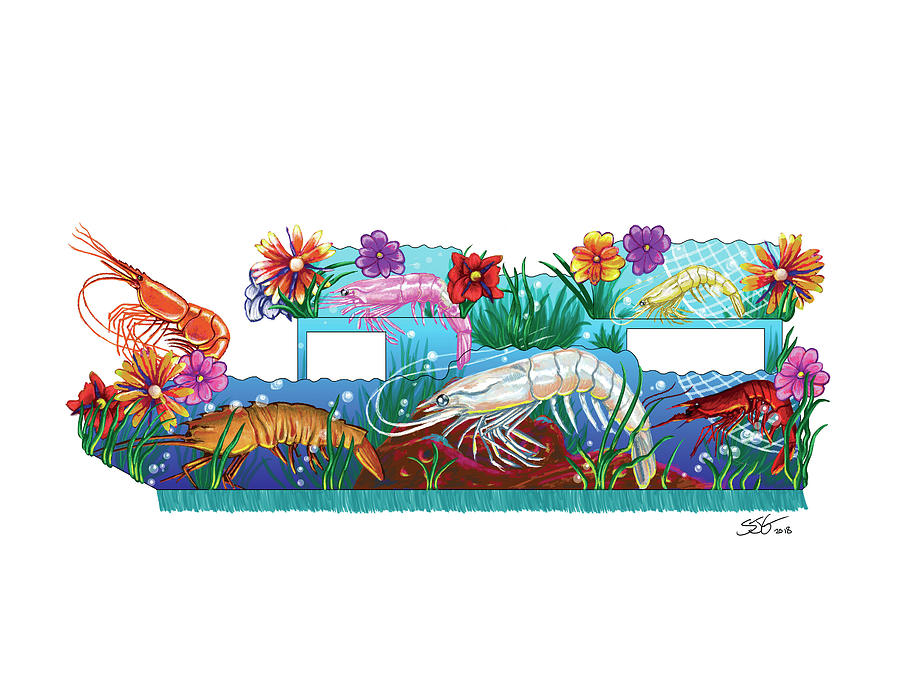 New Orleans Mardi Gras 2019 Float Design 9, Gulf Shrimp Drawing by