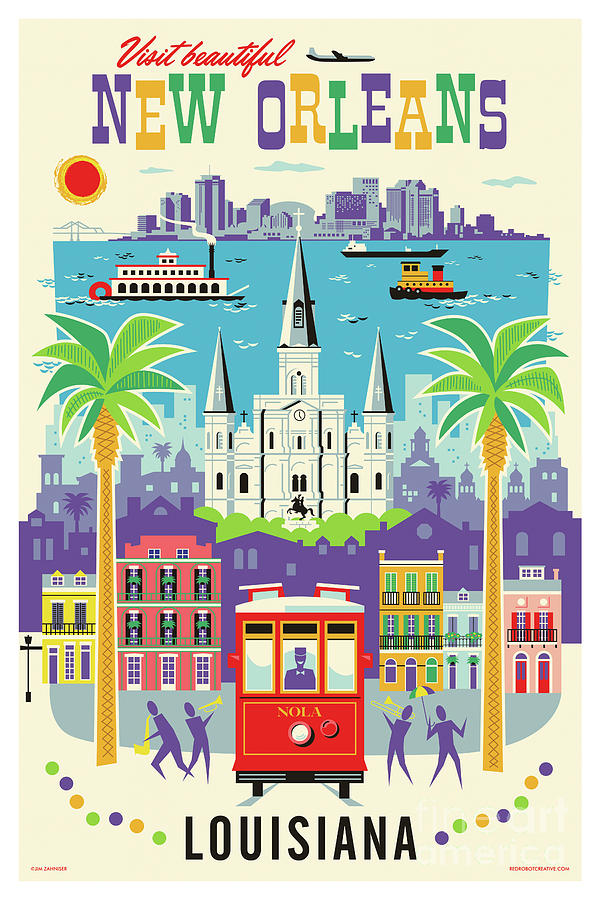 New Orleans Retro Travel Poster Digital Art by Jim Zahniser - Fine Art ...