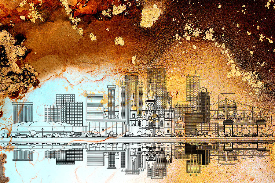 New Orleans Skyline 01 Painting by Miki De Goodaboom