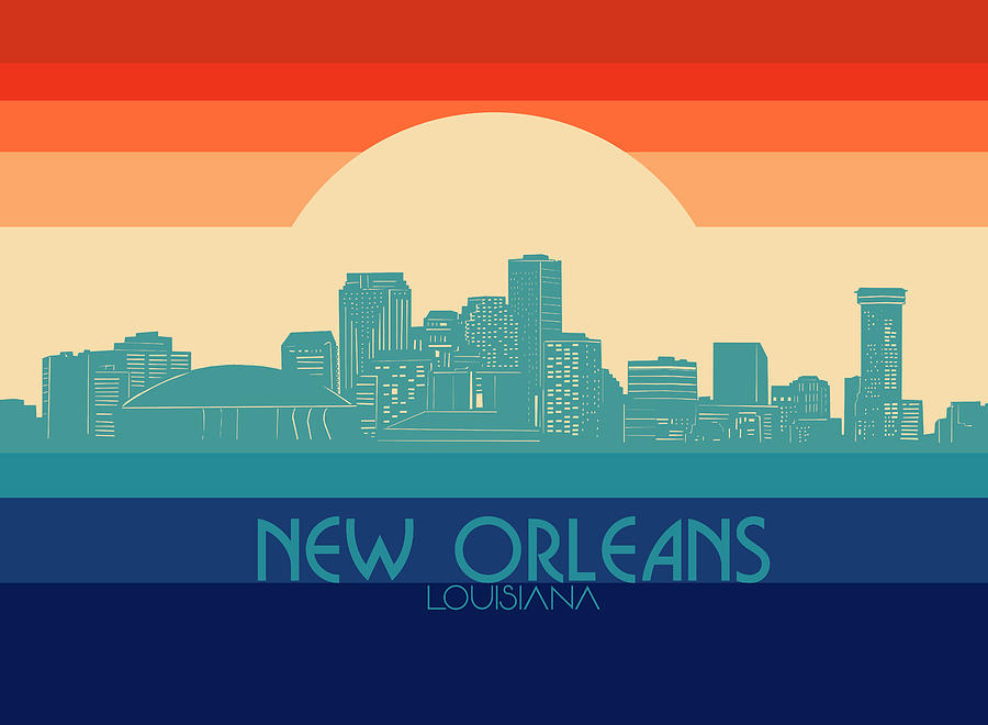 New Orleans skyline retro rainbow Digital Art by Bekim M Fine Art America