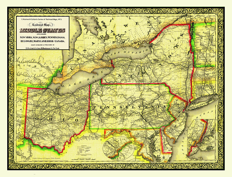 New Railroad Map of the Middle States 1865 Digital Art by Chuck Mountain