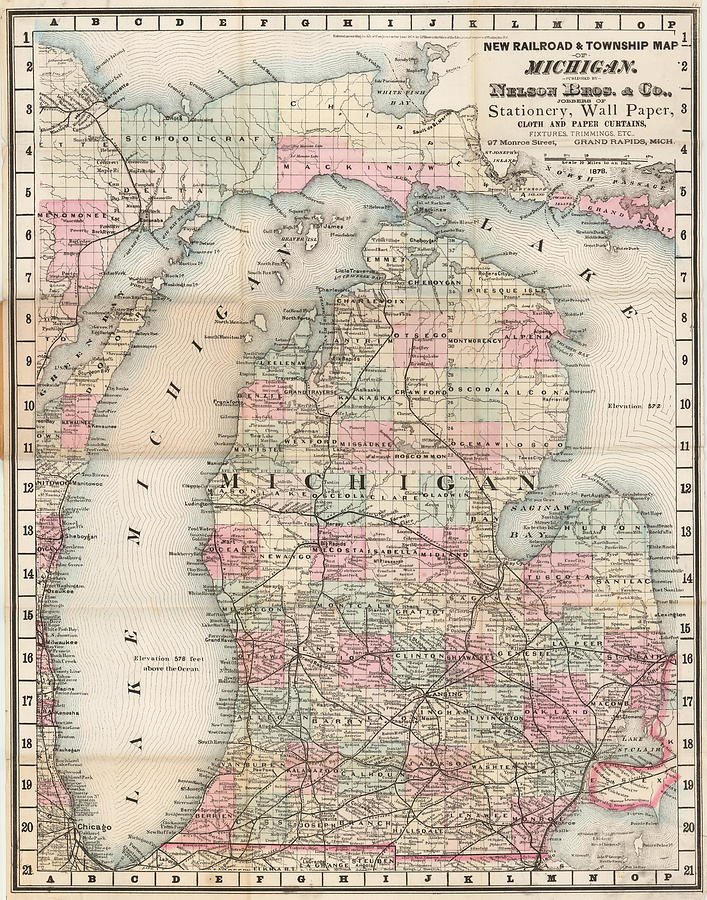 New Railroad Township Map of MIchigan Published By Nelson Bros Co ...