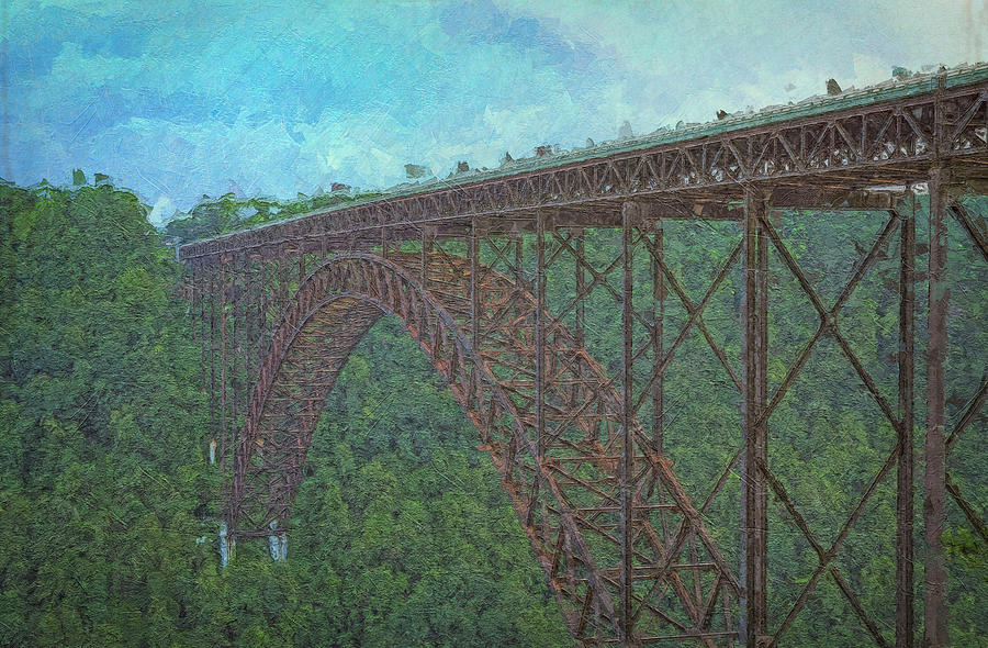 Transportation Mixed Media - New River Gorge Bridge Panorama Painting by Dan Sproul
