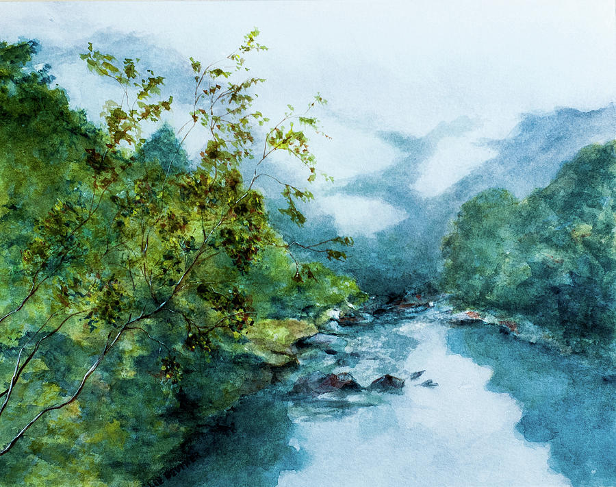 Landscape Painting - New River Gorge in Fog by Lee Beuther