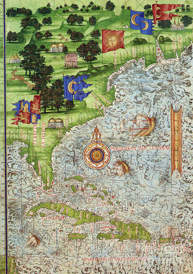 New World Map, 1556 Drawing by Guillaume Le Testu