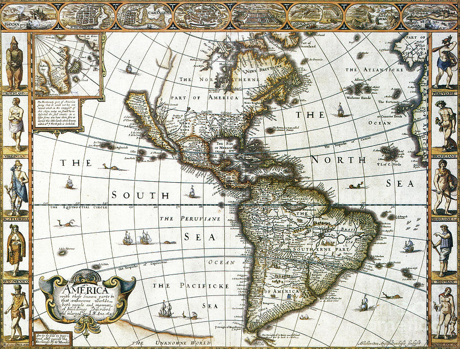 New World Map, 1616 Drawing by John Speed
