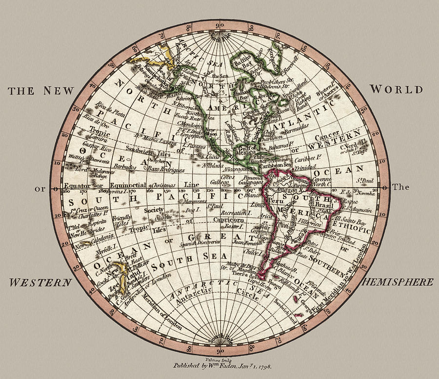 New World Western Hemisphere Map 1798 Photograph by Phil Cardamone