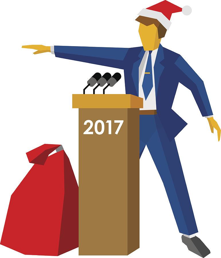 New Year 2017 concept: speaker at podium in Santa hat Drawing by Melnikoff