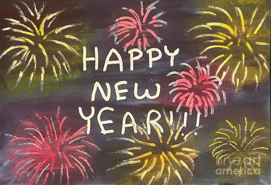 New Year Fireworks Painting by Lisa Neuman