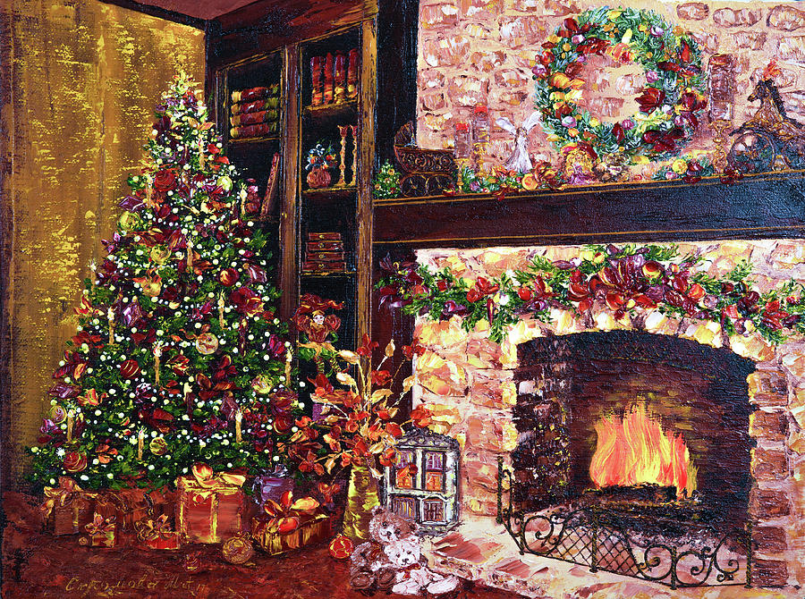 New Year's Eve by the fireplace, Christmas tree with fireplace ...