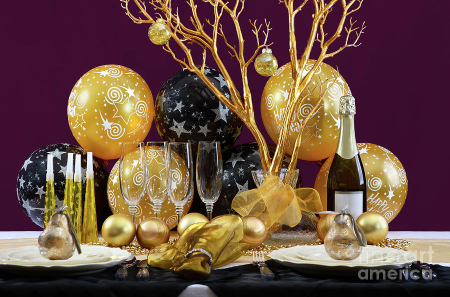 New Years Eve Dinner Table Setting.  Photograph by Milleflore Images