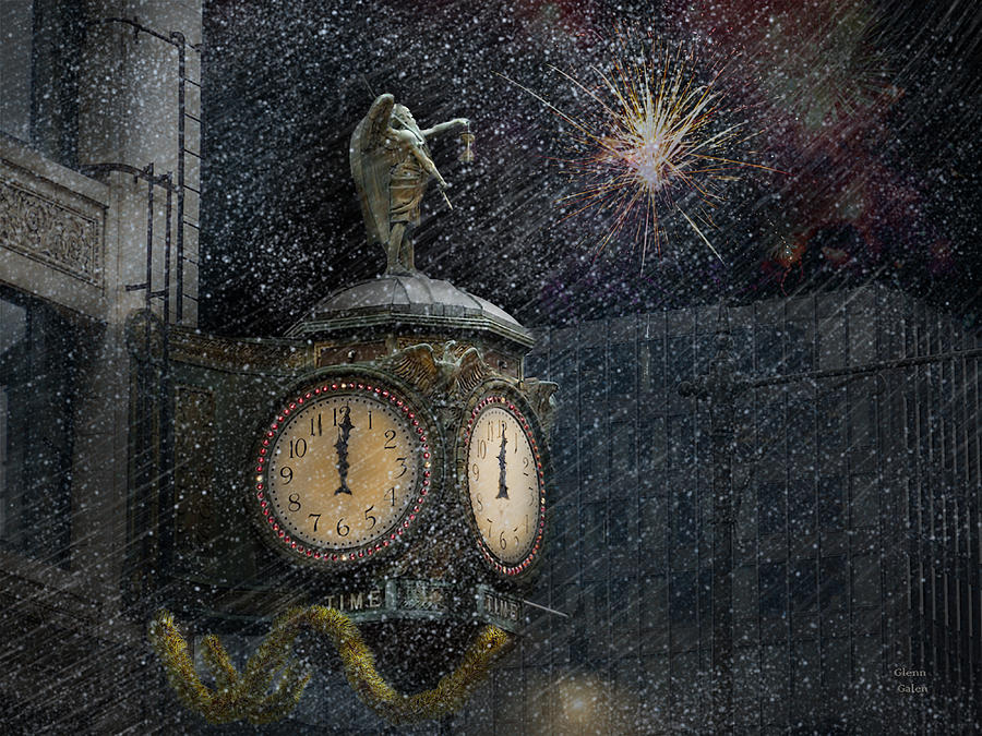 New Years Eve Father Time Jewelry Building Clock Chicago Painting by Glenn Galen