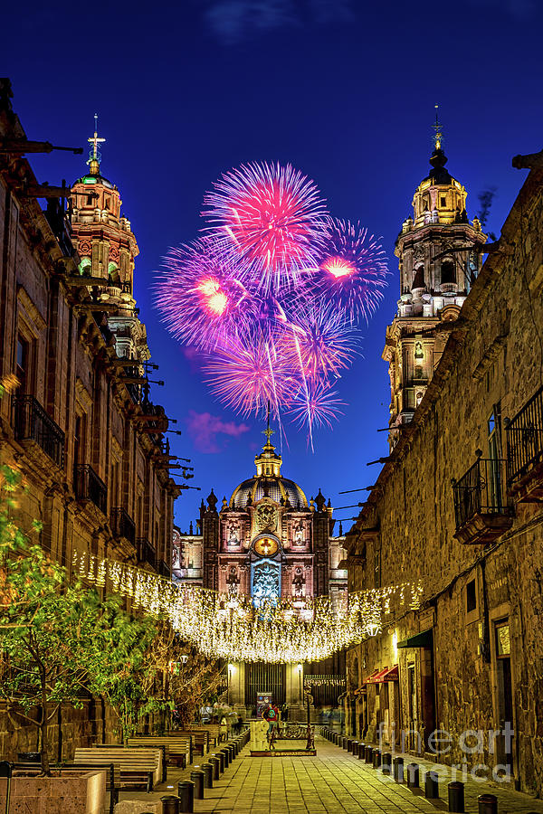 New Years Eve Fireworks in Morelia, Mexico Photograph by Sam Antonio