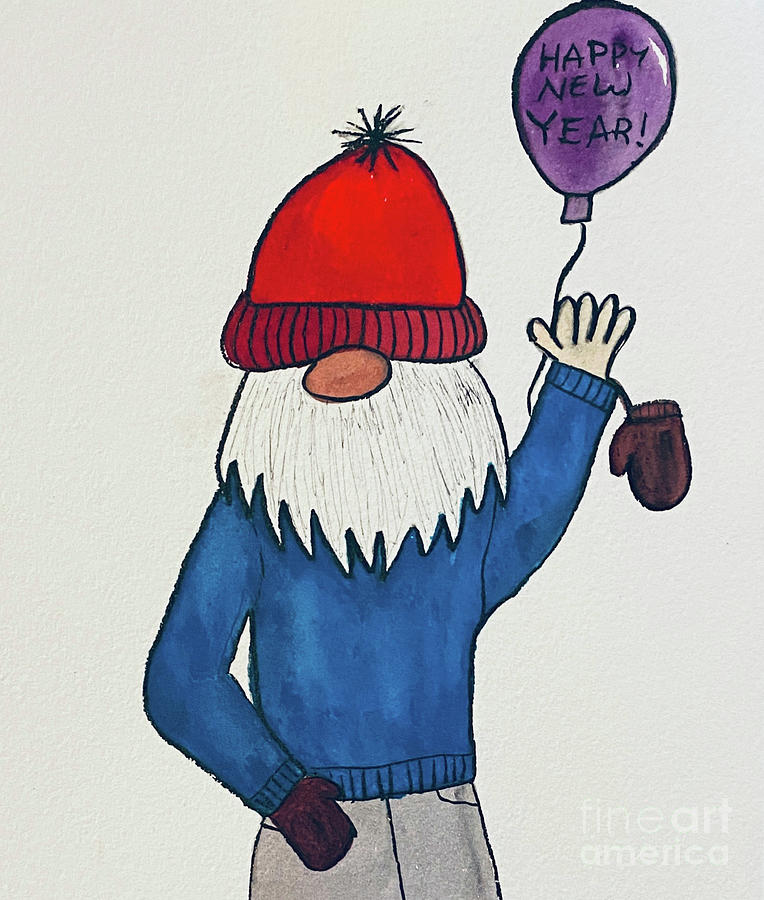 New Years Gnome Mixed Media by Lisa Neuman
