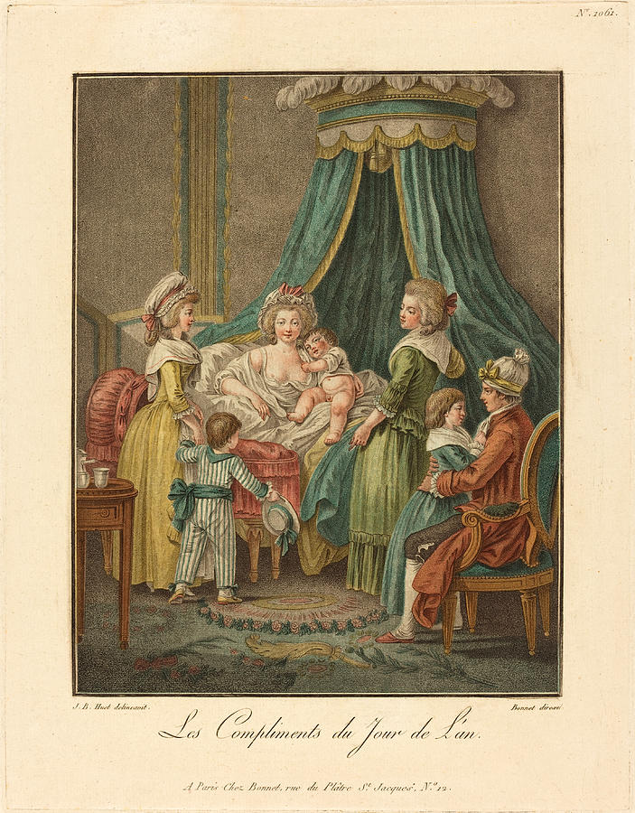 New Years Greeting Drawing by Louis-Marin Bonnet