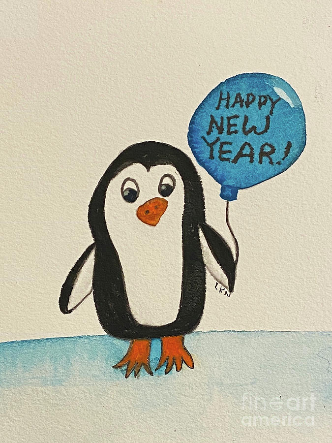 New Years Penguin Mixed Media by Lisa Neuman