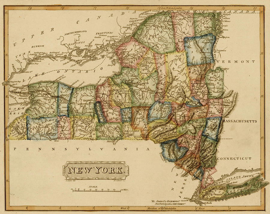Map Drawing - New York 1817 by Vintage Maps