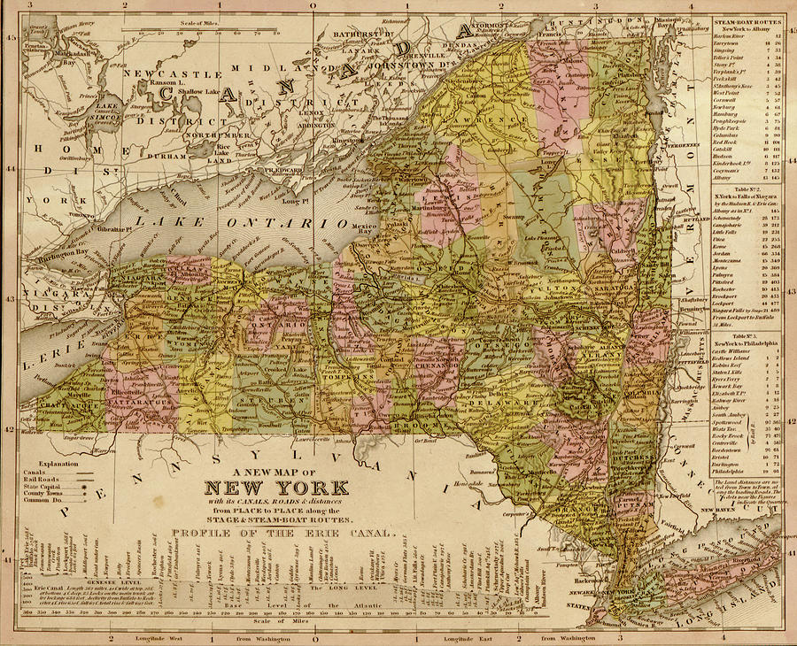 Vintage Drawing - New York 1844 by Vintage Maps Vintage Drawing - New York 1844 by Vintage Maps