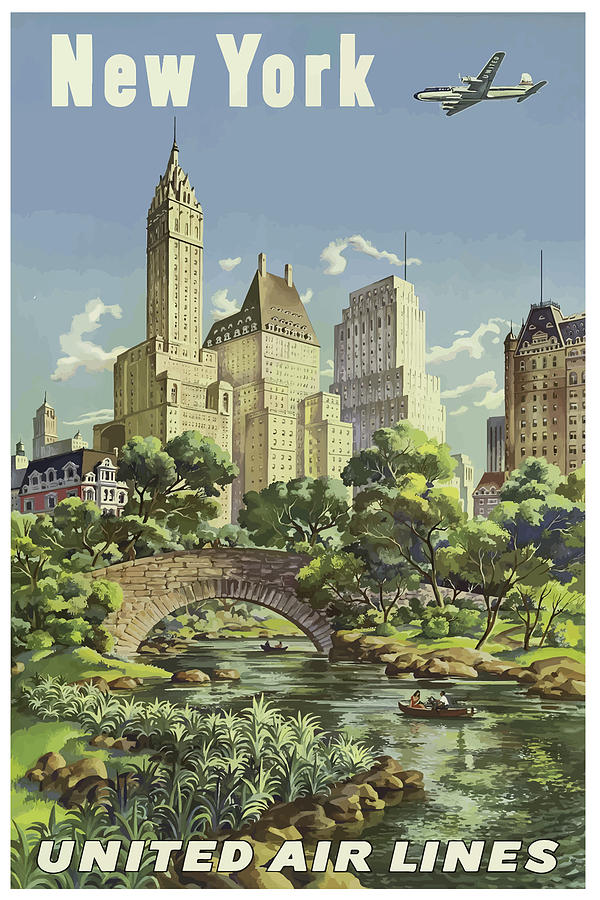 New York 2 Vintage Travel Poster Central Park Mixed Media by Movie Poster Prints
