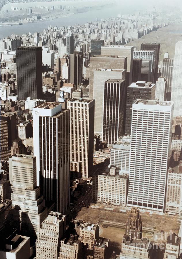New York Amazing Aerial Real Estate High Rise Buildings 1981 Vintage View Photograph by John Shiron