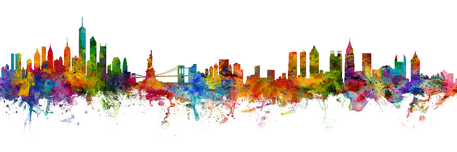 New York and Atlanta Skylines Mashup Digital Art by Michael Tompsett