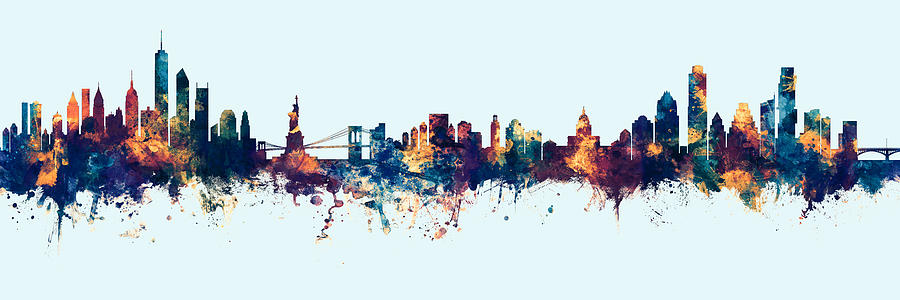 New York and Austin Skylines Mashup #2 Digital Art by Michael Tompsett