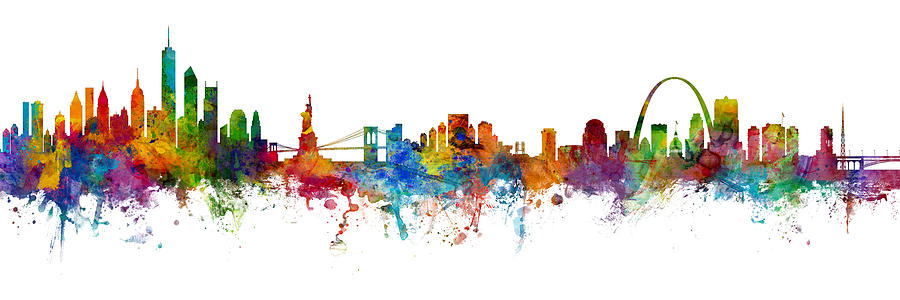 New York and St Louis Skylines Mashup Digital Art by Michael Tompsett