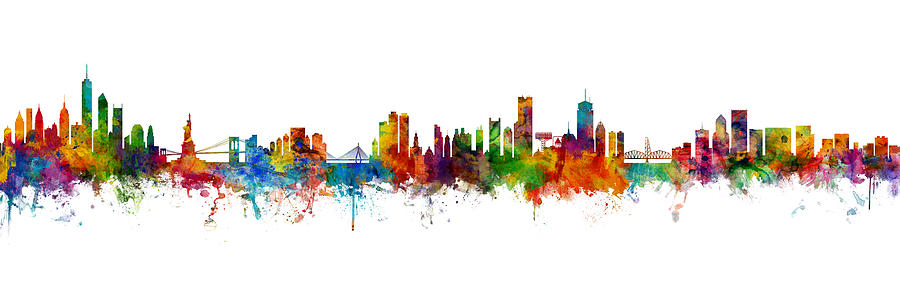 New York, Boston and Portland Skylines Mashup Digital Art by Michael Tompsett